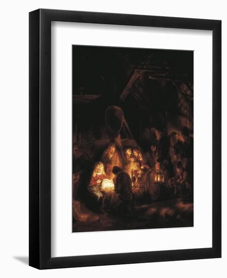 The Adoration of the Shepherds-Rembrandt van Rijn-Framed Art Print