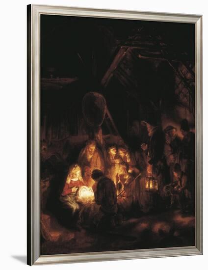 The Adoration of the Shepherds-Rembrandt van Rijn-Framed Art Print