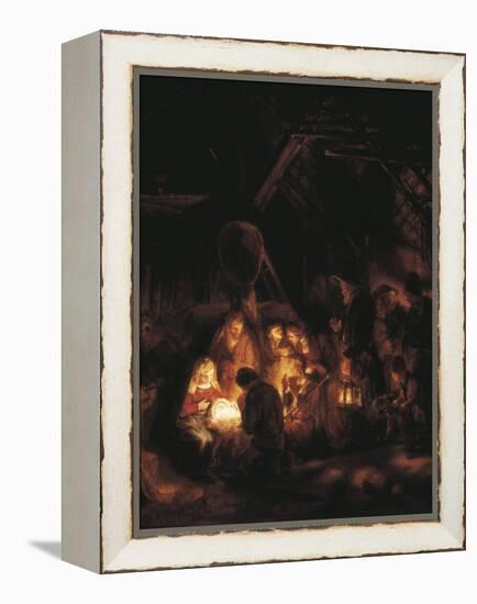 The Adoration of the Shepherds-Rembrandt van Rijn-Framed Stretched Canvas