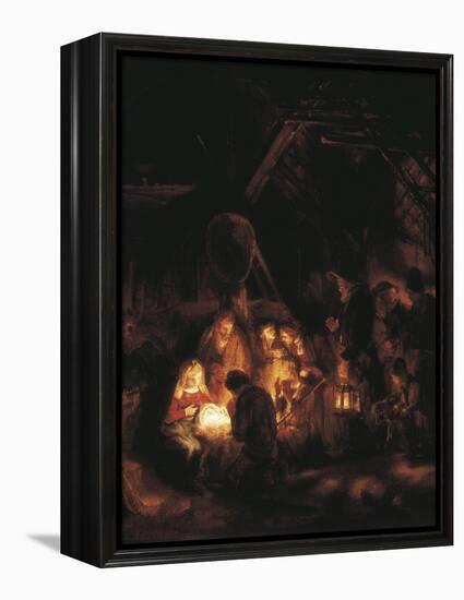 The Adoration of the Shepherds-Rembrandt van Rijn-Framed Stretched Canvas