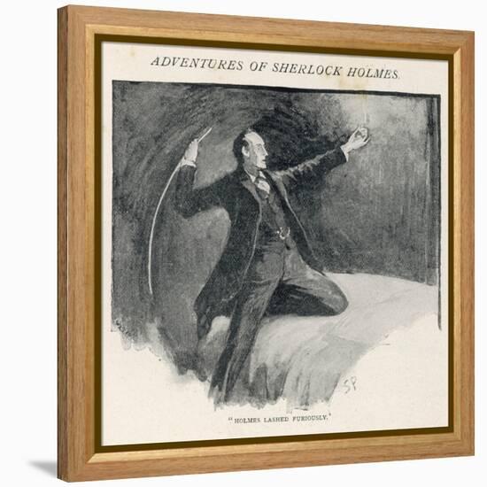 The Adventure of the Speckled Band, Sherlock Holmes Lashes out at the Band-Sidney Paget-Framed Premier Image Canvas