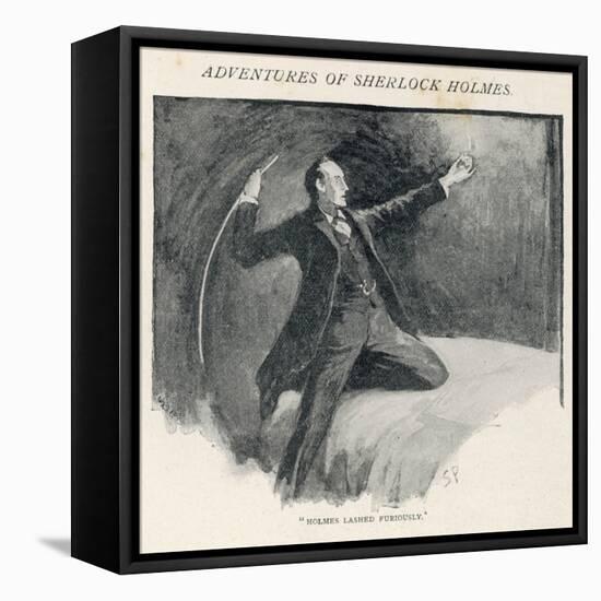 The Adventure of the Speckled Band, Sherlock Holmes Lashes out at the Band-Sidney Paget-Framed Premier Image Canvas