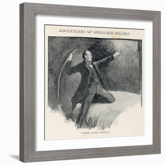 The Adventure of the Speckled Band, Sherlock Holmes Lashes out at the Band-Sidney Paget-Framed Photographic Print