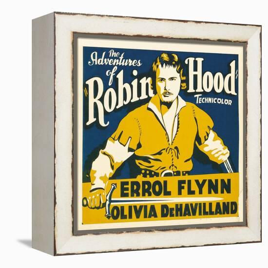 THE ADVENTURES OF ROBIN HOOD, Errol Flynn on jumbo window card, 1938-null-Framed Stretched Canvas