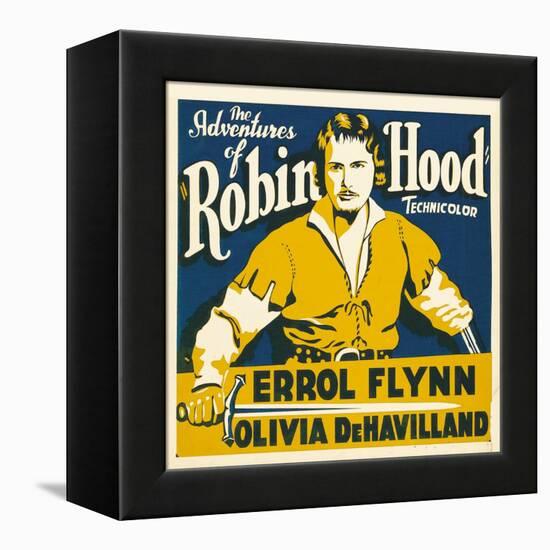 THE ADVENTURES OF ROBIN HOOD, Errol Flynn on jumbo window card, 1938-null-Framed Stretched Canvas