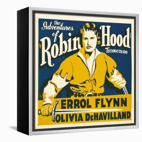 THE ADVENTURES OF ROBIN HOOD, Errol Flynn on jumbo window card, 1938-null-Framed Stretched Canvas