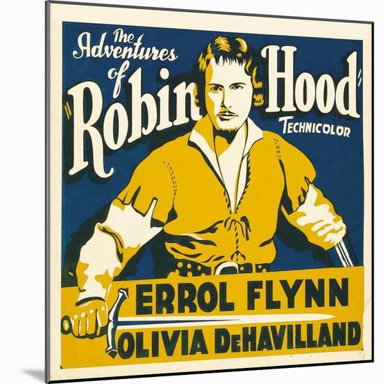 THE ADVENTURES OF ROBIN HOOD, Errol Flynn on jumbo window card, 1938-null-Mounted Art Print