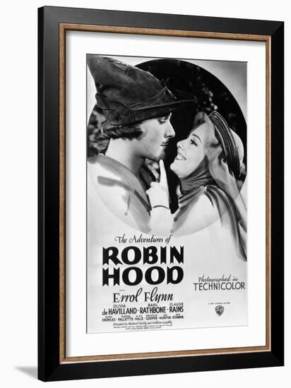 The Adventures of Robin Hood, from Left, Errol Flynn, Olivia De Havilland, 1938-null-Framed Premium Giclee Print