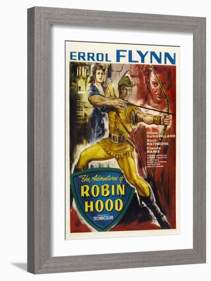 The Adventures of Robin Hood, UK Movie Poster, 1938-null-Framed Art Print