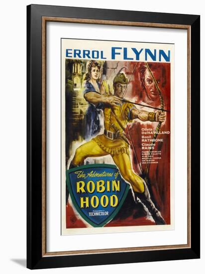 The Adventures of Robin Hood, UK Movie Poster, 1938-null-Framed Premium Giclee Print