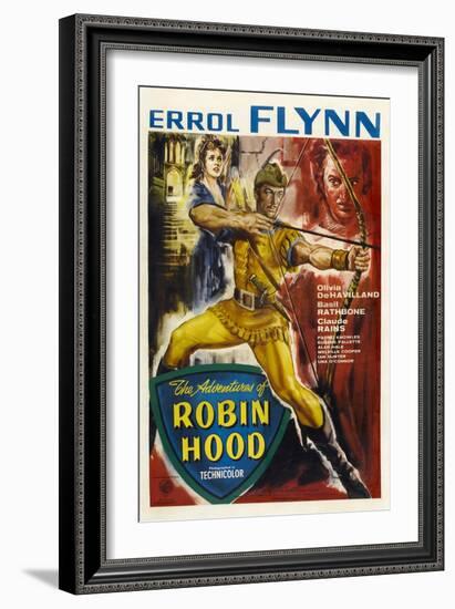 The Adventures of Robin Hood, UK Movie Poster, 1938-null-Framed Premium Giclee Print