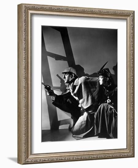 THE ADVENTURES OF SHERLOCK HOLMES, 1939 directed by ALFRED WERKER Basil Rathbone and Ida Lupino (b/-null-Framed Photo