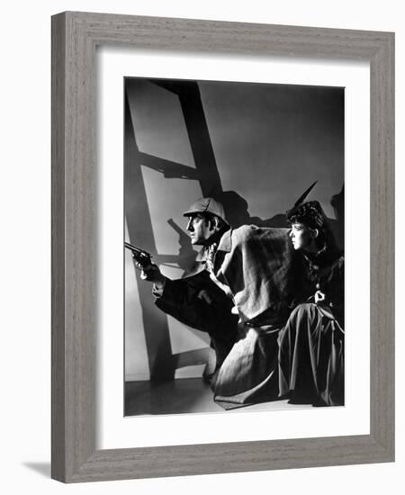 THE ADVENTURES OF SHERLOCK HOLMES, 1939 directed by ALFRED WERKER Basil Rathbone and Ida Lupino (b/-null-Framed Photo