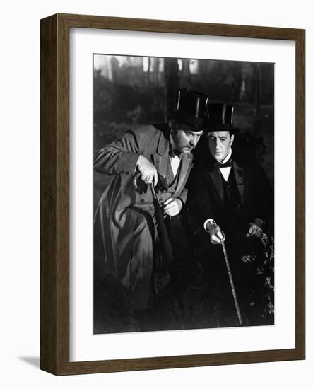 THE ADVENTURES OF SHERLOCK HOLMES, 1939 directed by ALFRED WERKER Nigel Bruce and Basil Rathbone (b-null-Framed Photo