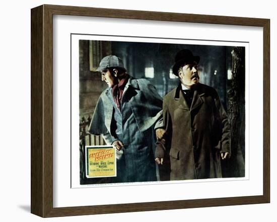 The Adventures of Sherlock Holmes, from Left, Basil Rathbone, Nigel Bruce, 1939-null-Framed Art Print