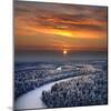 The Aerial View of Snow-Covered Winter Forest in Time Sundown on Christmas Eve.-Vladimir Melnikov-Mounted Photographic Print