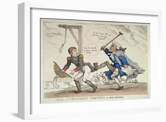 The Affectionate Farewell Or, Kick For Kick, Published by R. Ackermann, 17th April 1814-Thomas Rowlandson-Framed Giclee Print
