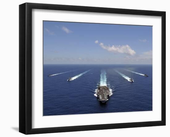 The Aircraft Carrier USS Abraham Lincoln Leading a Formation of Ships-null-Framed Photographic Print