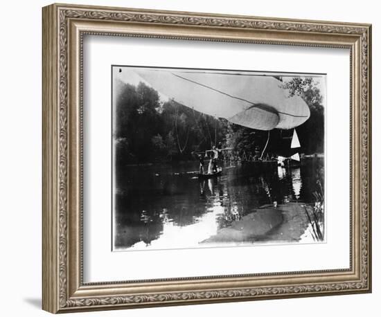 The Airship of Alberto Santos-Dumont (1873-1932) Landing in Bois de Boulogne in the Rothschild…-Valerian Gribayedoff-Framed Photographic Print