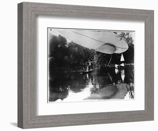 The Airship of Alberto Santos-Dumont (1873-1932) Landing in Bois de Boulogne in the Rothschild…-Valerian Gribayedoff-Framed Photographic Print