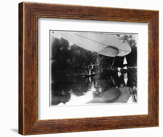 The Airship of Alberto Santos-Dumont (1873-1932) Landing in Bois de Boulogne in the Rothschild…-Valerian Gribayedoff-Framed Photographic Print