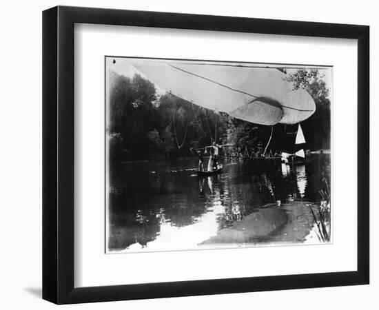 The Airship of Alberto Santos-Dumont (1873-1932) Landing in Bois de Boulogne in the Rothschild…-Valerian Gribayedoff-Framed Photographic Print