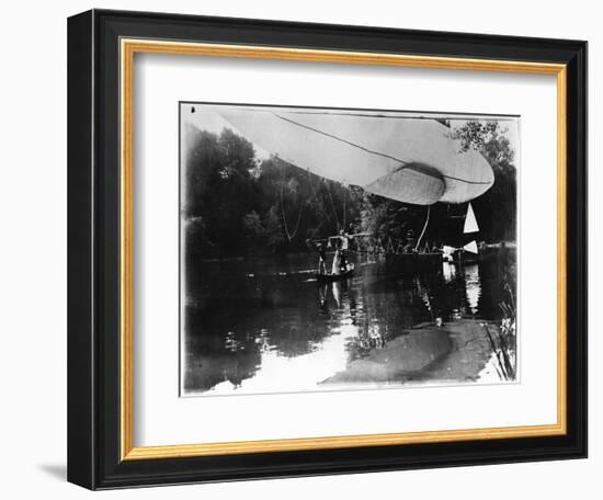 The Airship of Alberto Santos-Dumont (1873-1932) Landing in Bois de Boulogne in the Rothschild…-Valerian Gribayedoff-Framed Photographic Print