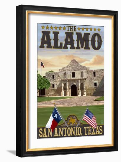 The Alamo Morning Scene - San Antonio, Texas-Lantern Press-Framed Art Print