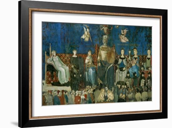 The Allegory of Good Government, Showing the Virtues-Ambrogio Lorenzetti-Framed Giclee Print