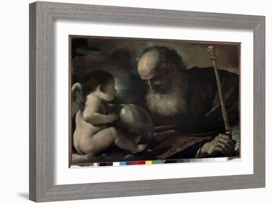 The Almighty Father with an Angel - Painting by Barbieri Giovanni Francesco Called the Guerchin (15-Guercino (1591-1666)-Framed Giclee Print