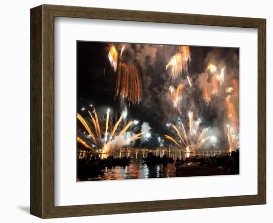 The Amazing Fireworks Display During the Night of Redentore Celebration in the Basin of St. Mark, V-Carlo Morucchio-Framed Photographic Print