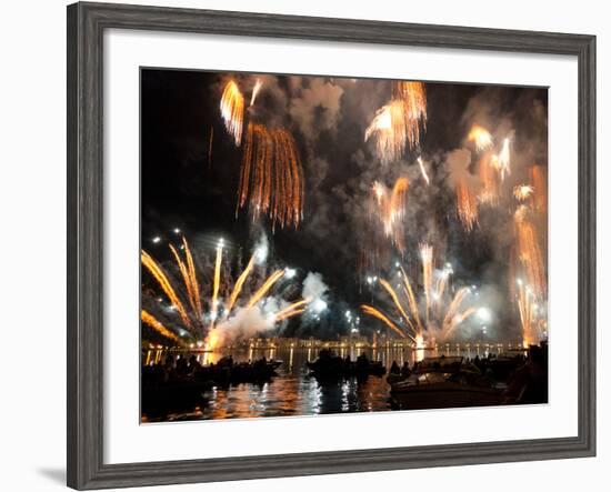 The Amazing Fireworks Display During the Night of Redentore Celebration in the Basin of St. Mark, V-Carlo Morucchio-Framed Photographic Print