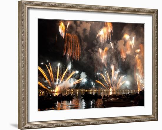 The Amazing Fireworks Display During the Night of Redentore Celebration in the Basin of St. Mark, V-Carlo Morucchio-Framed Photographic Print