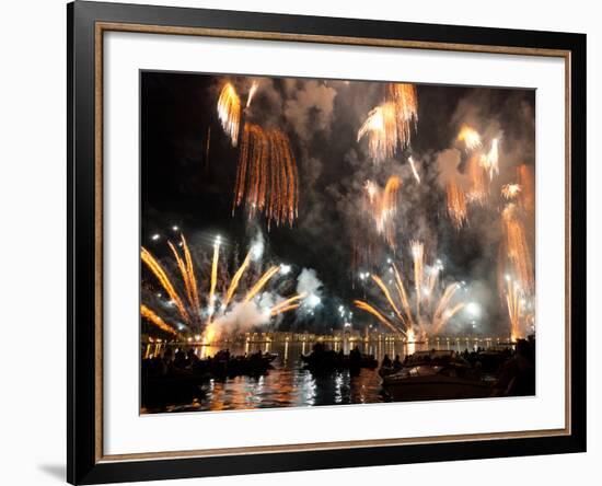 The Amazing Fireworks Display During the Night of Redentore Celebration in the Basin of St. Mark, V-Carlo Morucchio-Framed Photographic Print