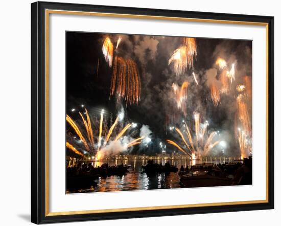 The Amazing Fireworks Display During the Night of Redentore Celebration in the Basin of St. Mark, V-Carlo Morucchio-Framed Photographic Print