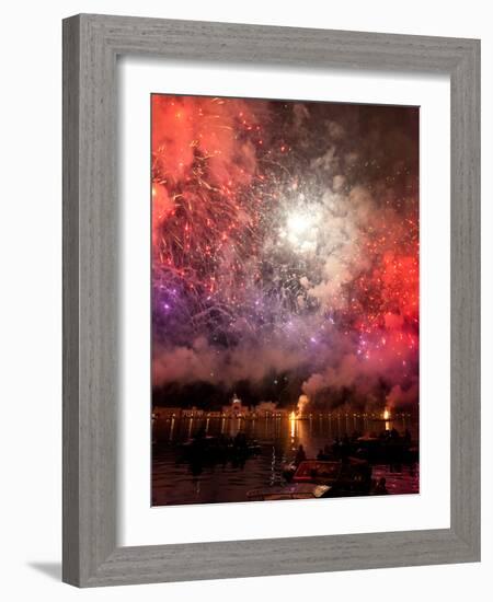 The Amazing Fireworks Display During the Night of Redentore Celebration in the Basin of St. Mark, V-Carlo Morucchio-Framed Photographic Print