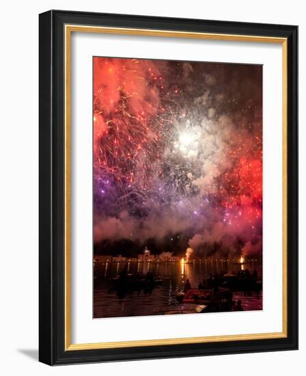 The Amazing Fireworks Display During the Night of Redentore Celebration in the Basin of St. Mark, V-Carlo Morucchio-Framed Photographic Print