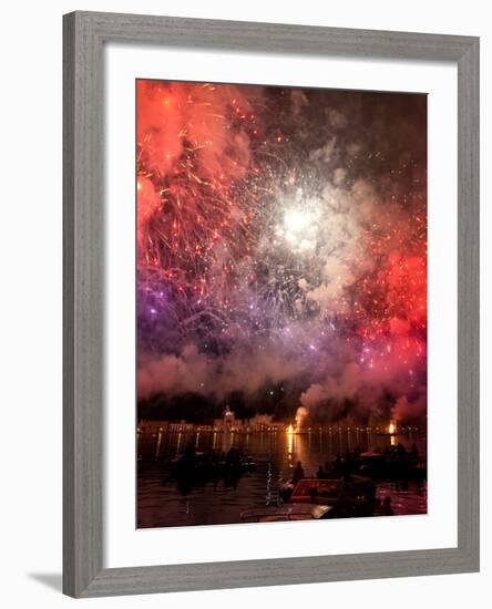 The Amazing Fireworks Display During the Night of Redentore Celebration in the Basin of St. Mark, V-Carlo Morucchio-Framed Photographic Print