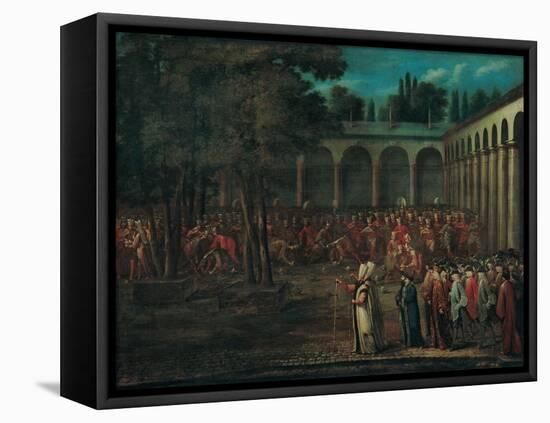 The Ambassadorial Delegation Passing Through the Second Courtyard of the Topkapi Palace, 1720s-Jean-Baptiste Vanmour-Framed Premier Image Canvas