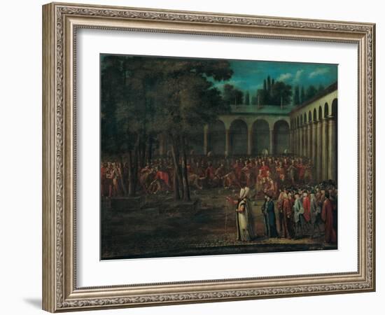 The Ambassadorial Delegation Passing Through the Second Courtyard of the Topkapi Palace, 1720s-Jean-Baptiste Vanmour-Framed Giclee Print
