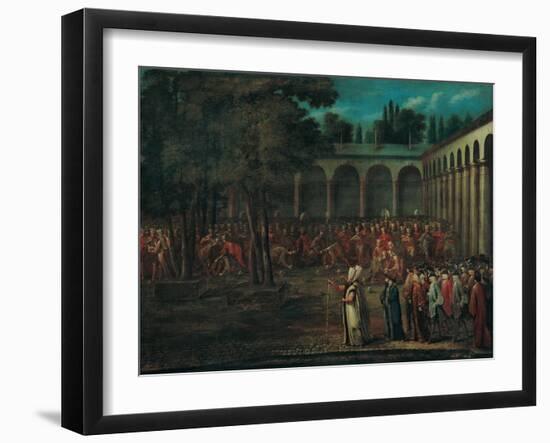 The Ambassadorial Delegation Passing Through the Second Courtyard of the Topkapi Palace, 1720s-Jean-Baptiste Vanmour-Framed Giclee Print