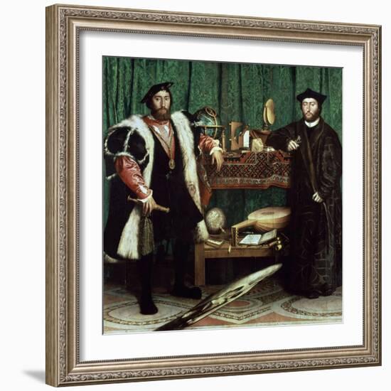 The Ambassadors "With Anamorphosis In the Lower Part of the Painting" 1533, Germany School-Hans Holbein the Younger-Framed Giclee Print