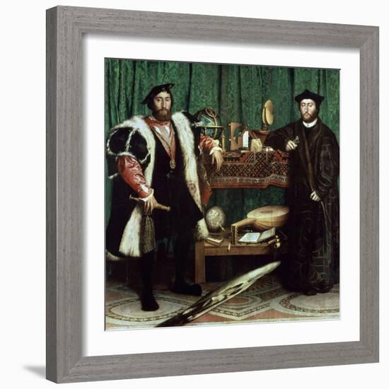 The Ambassadors "With Anamorphosis In the Lower Part of the Painting" 1533, Germany School-Hans Holbein the Younger-Framed Giclee Print