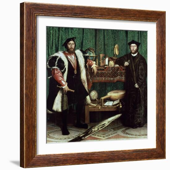 The Ambassadors "With Anamorphosis In the Lower Part of the Painting" 1533, Germany School-Hans Holbein the Younger-Framed Giclee Print