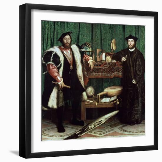 The Ambassadors "With Anamorphosis In the Lower Part of the Painting" 1533, Germany School-Hans Holbein the Younger-Framed Giclee Print