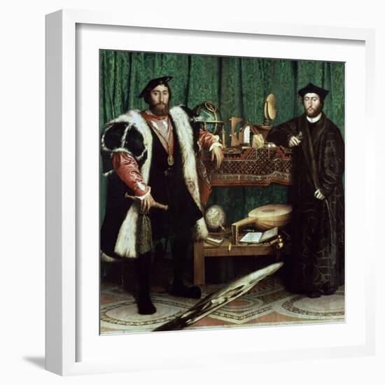 The Ambassadors "With Anamorphosis In the Lower Part of the Painting" 1533, Germany School-Hans Holbein the Younger-Framed Giclee Print