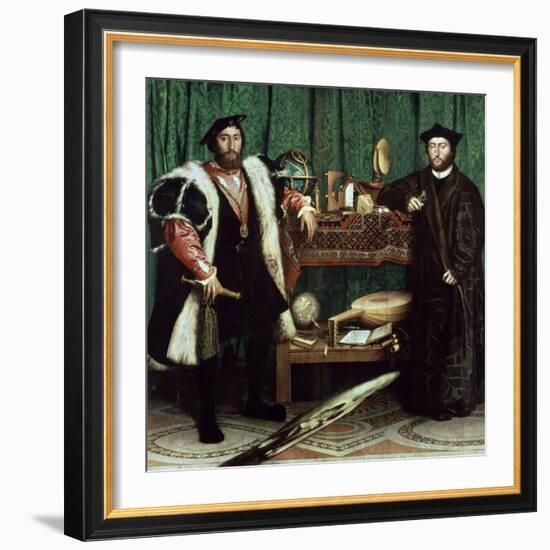 The Ambassadors "With Anamorphosis In the Lower Part of the Painting" 1533, Germany School-Hans Holbein the Younger-Framed Giclee Print