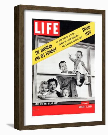 The American and his Economy, Family with Three Kids Taken, January 5, 1953-Nina Leen-Framed Photographic Print