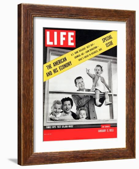 The American and his Economy, Family with Three Kids Taken, January 5, 1953-Nina Leen-Framed Photographic Print