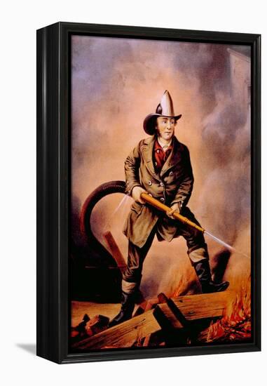 The American Fireman: Facing the Enemy, 1858-Currier & Ives-Framed Stretched Canvas